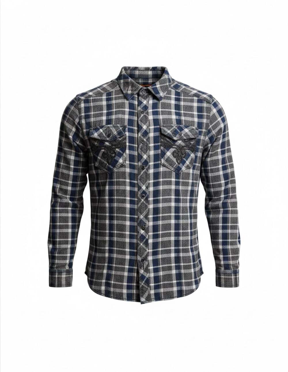 Rock Revival Blue Black Plaid Wyman Button Up Long Sleeve Shirt SZ L
